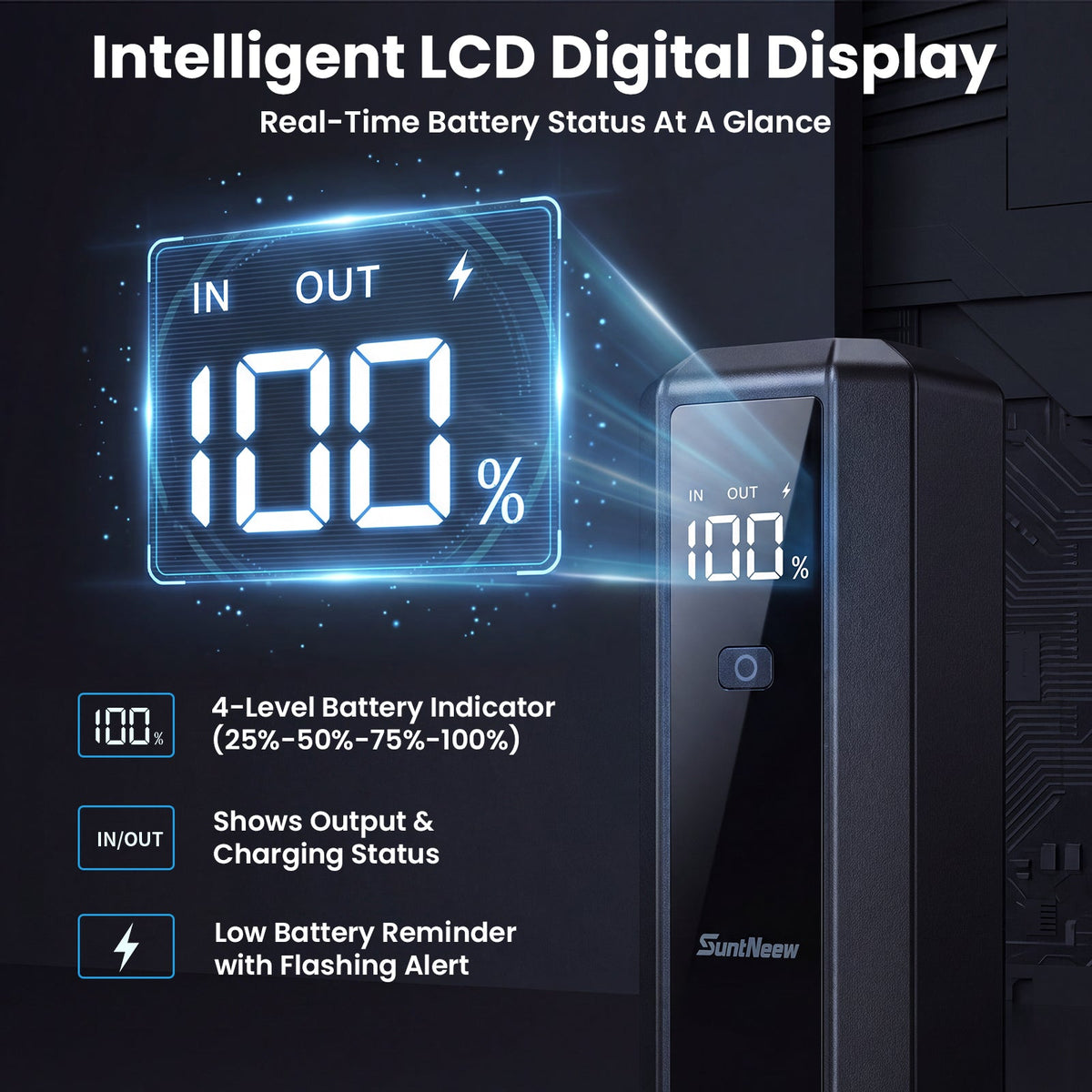 SuntNeew U23 battery and charging status display