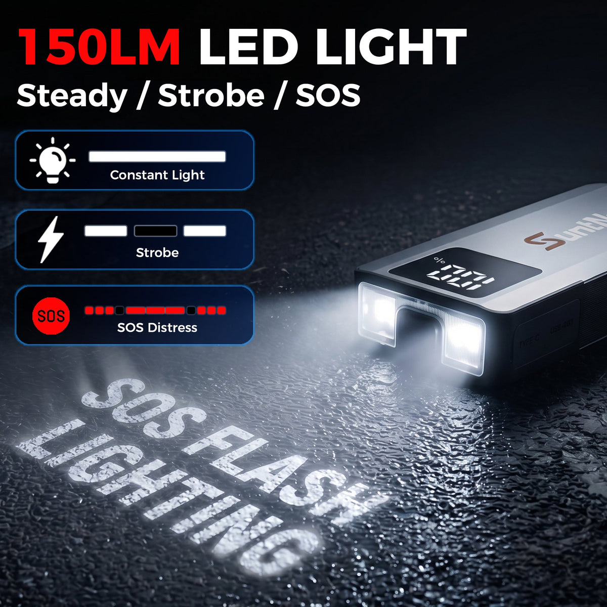 SuntNeew A3 150 lm LED light with steady, strobe and SOS modes