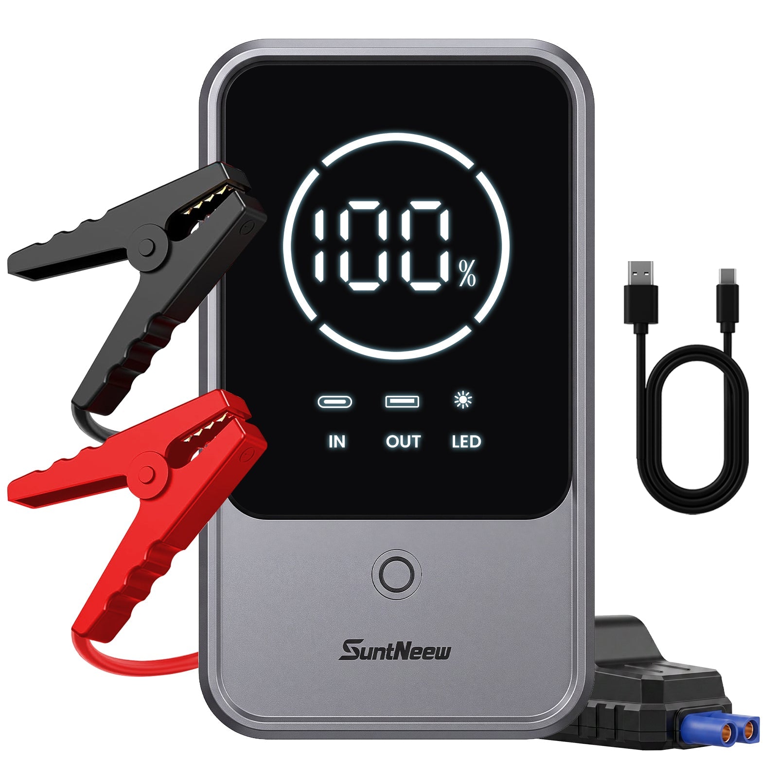 SuntNeew U32 jump starter with smart clamps and USB-C charging cable