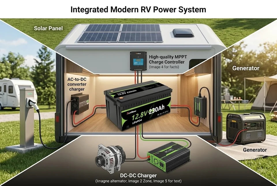 Four practical LiFePO4-compatible charging paths for the SuntNeew 230Ah RV battery